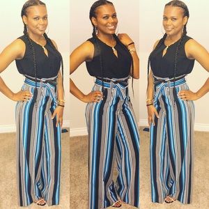 Stripy blue flare/wide leg palazzo pants